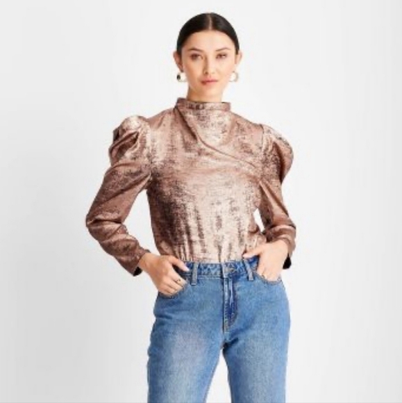 Women's Puff Shoulder Mock Neck Blouse - Future Collective - Picture 3 of 10